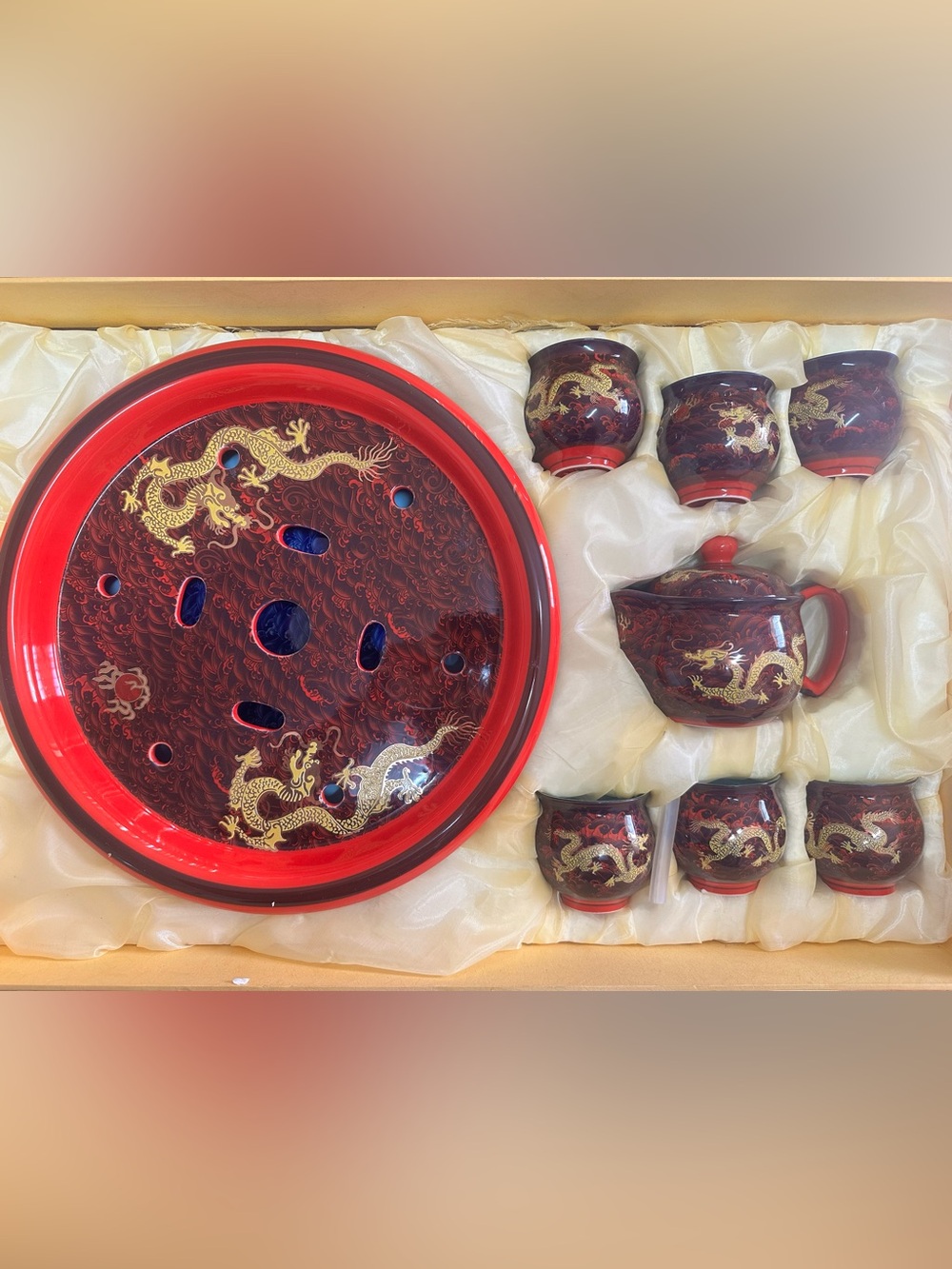 Decorative Red and Gold Dragon Tea Set - Home Art